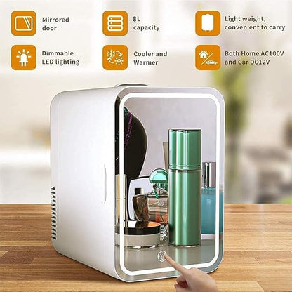 Arabest 8L Mini Makeup Fridge with LED Light Mirror